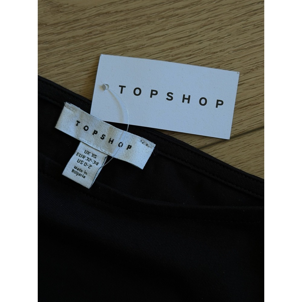 Topshop Black Peplum Top Boat Neck Short Sleeve Jersey Poplin Mix NWT US 0-2 XS - Picture 5 of 5
